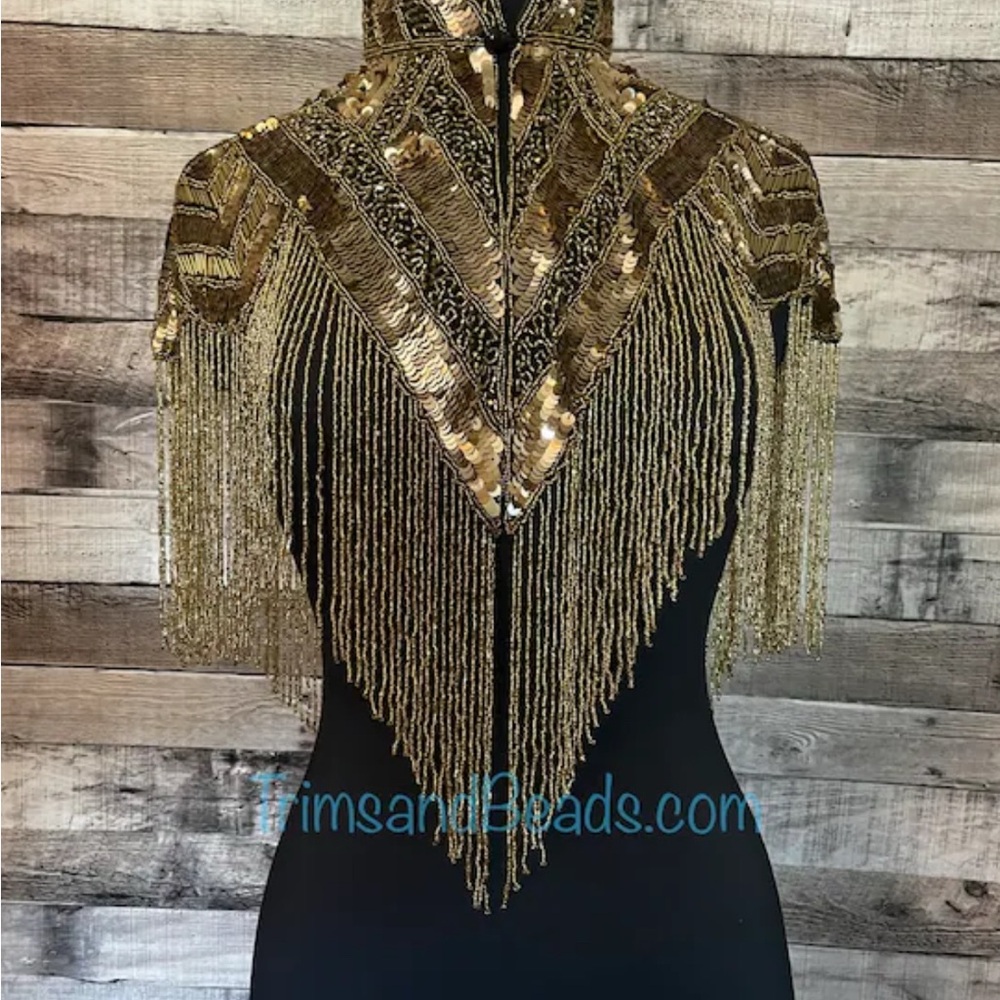 Gold Sequin Fringe Capelet